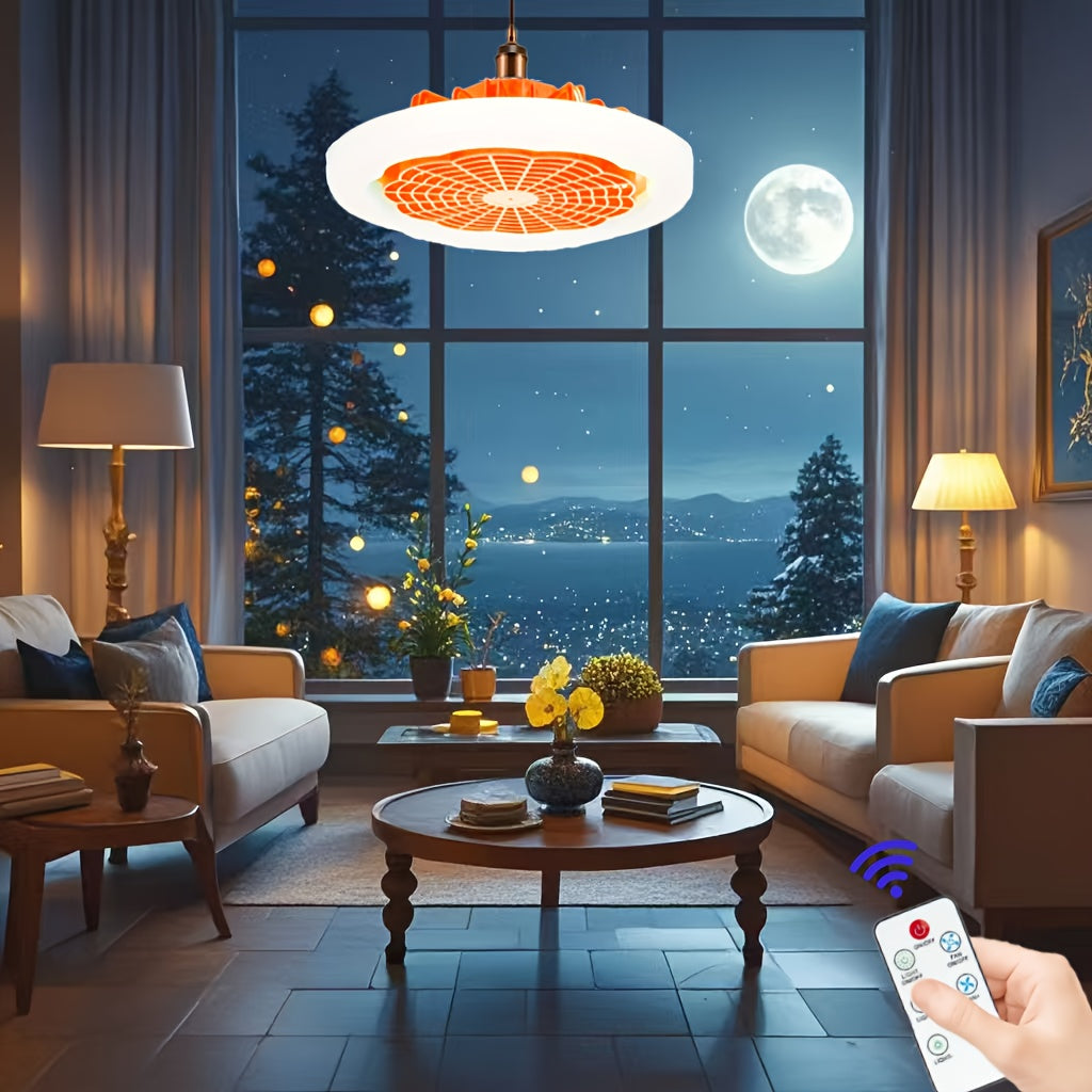 Uy bezaklari uchun portativ uzoqdan boshqariladigan yashil va apelsin LED chiroqli shamol fan kombinatsiyasi