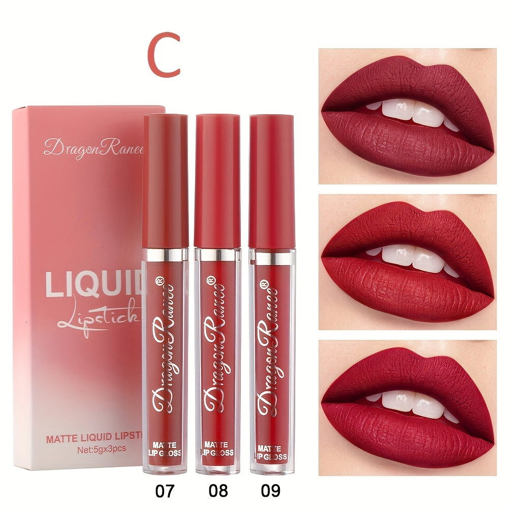 Women Matte Lip Glaze Set Waterproof Long-Lasting Lip Color 3 Colors