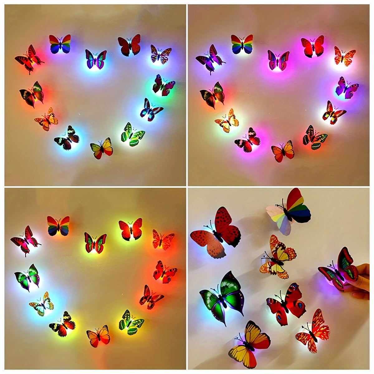 6/9pcs 3D Glowing Double-Layered Butterfly Decorations for Home Wedding Festival