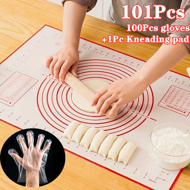 Disposable PE Gloves and Non-Slip Baking Mat with Measurement Lines for Kitchen Use