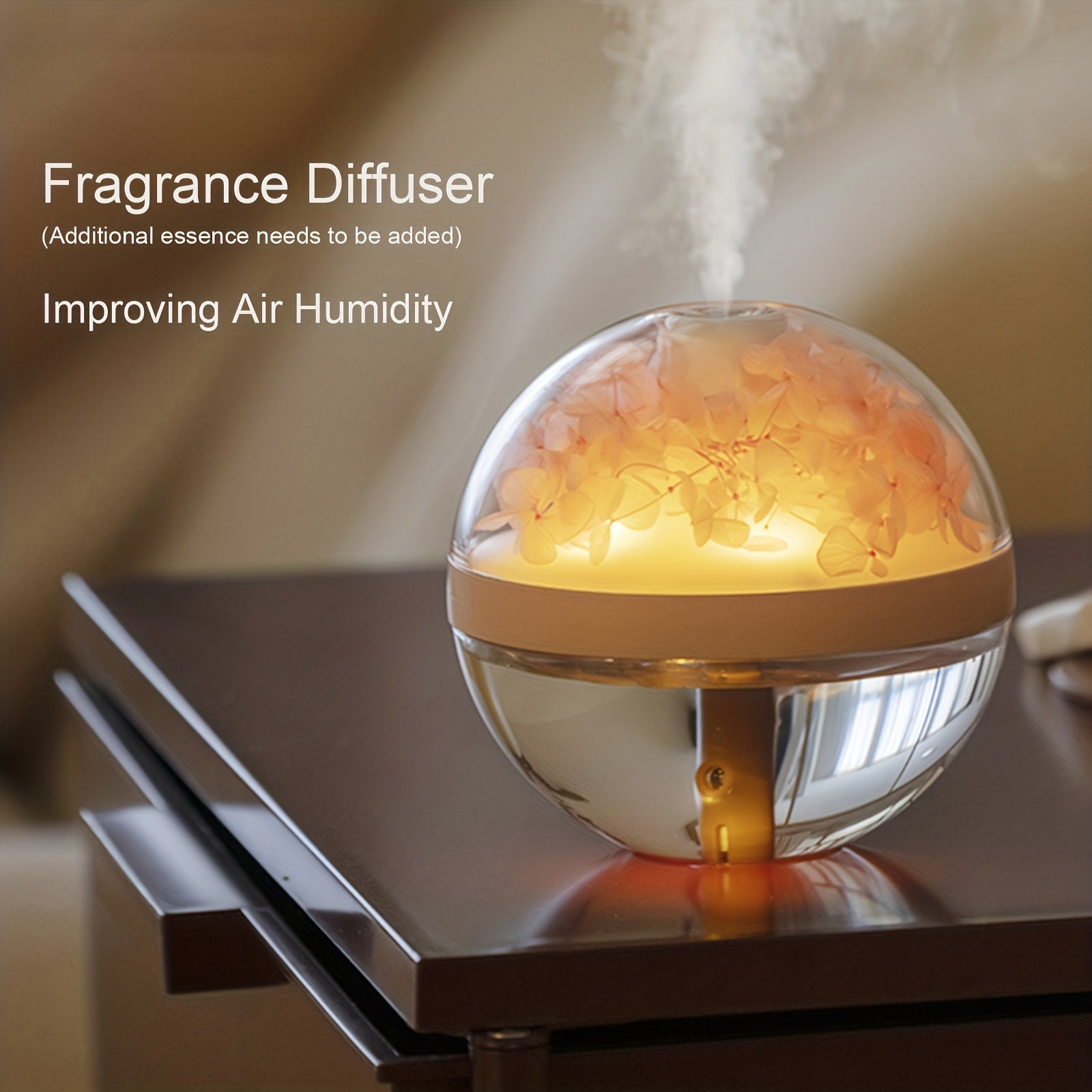 Spherical USB Humidifier with Night Light Fragrance Diffuser for Home