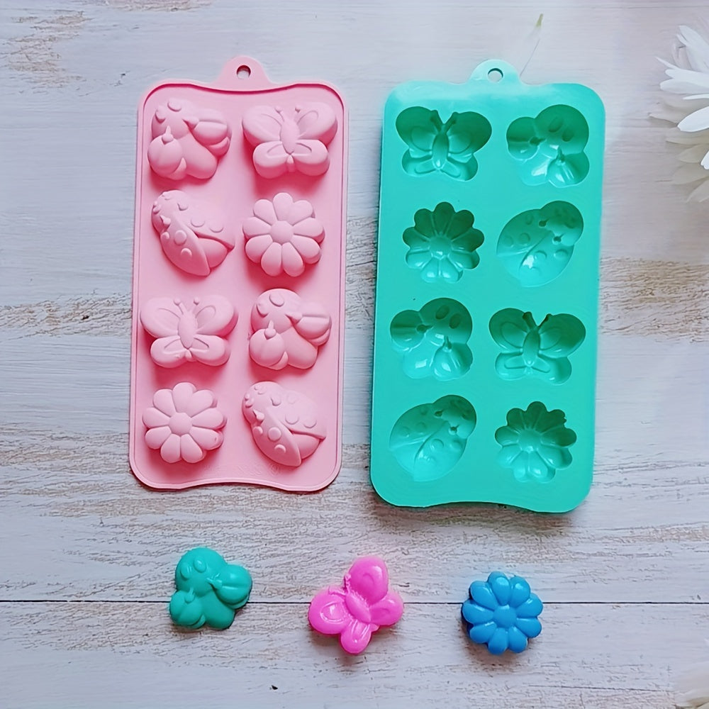 Silicone Mold 8 Cavities Butterfly and Insect Shapes for Cake Decoration and Candy Making