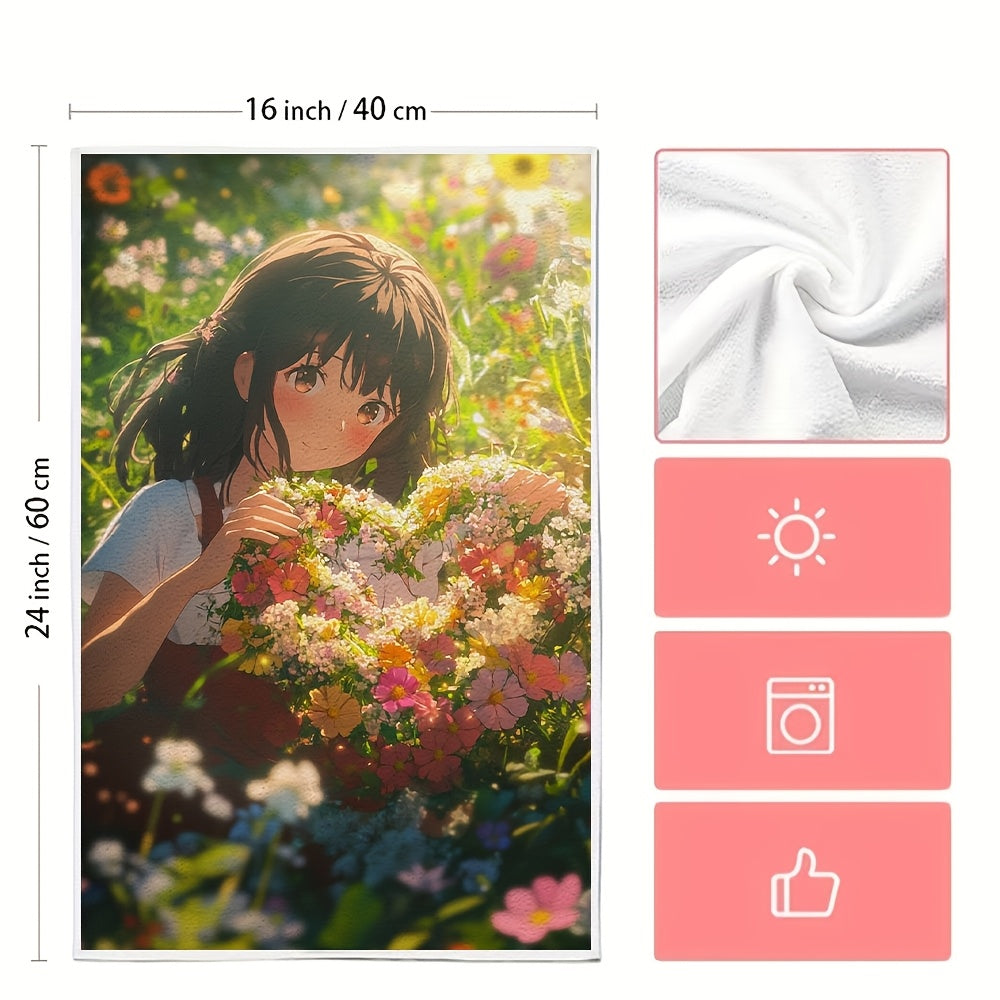 Set of 2 Ultra Soft Kitchen Towels 16x24 Absorbent Anime Girl Decor