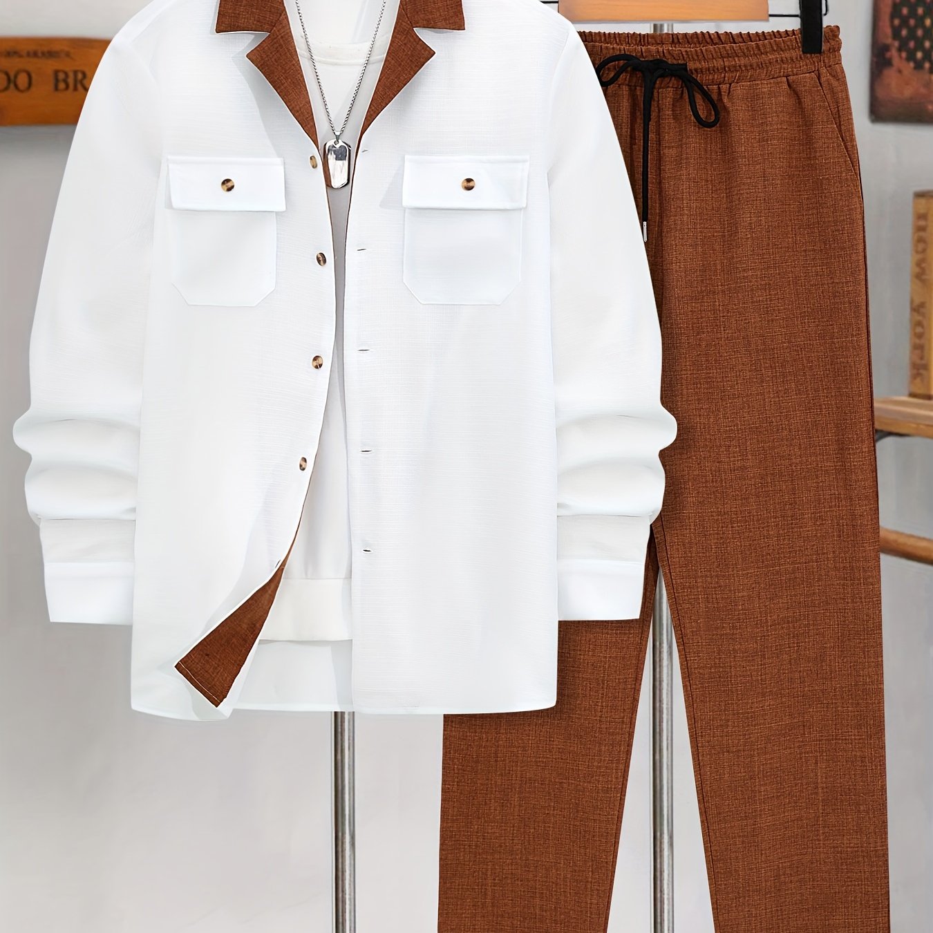 Мужской повседневный костюм из полиэстера с длинным рукавом, жакетом на пуговицах и брюками, большой размер, для весны и осени