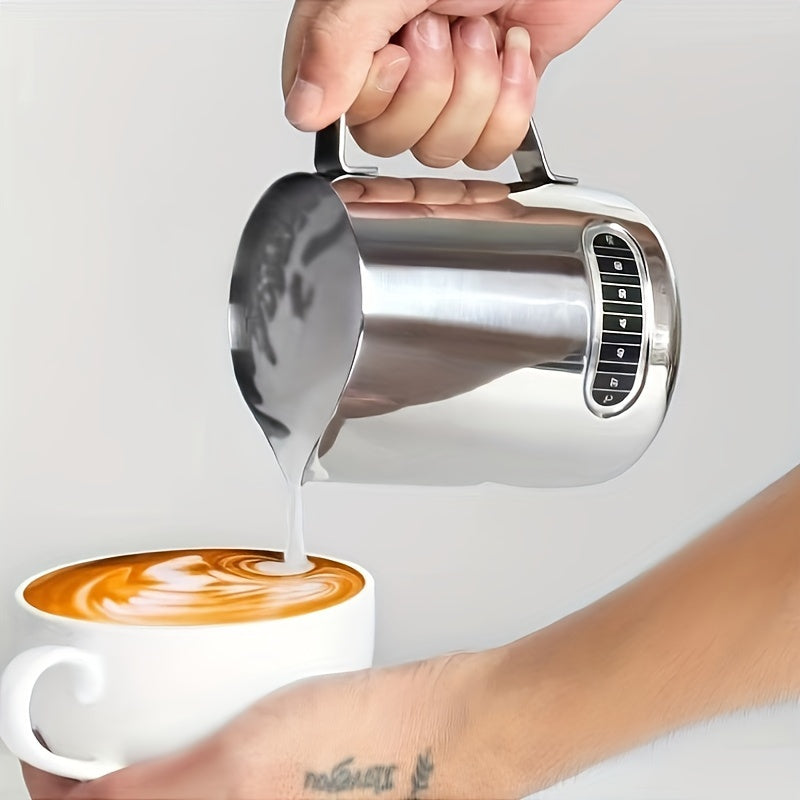 Stainless Steel Milk Frothing Pitcher with Temperature Display and Pour Spout for Latte Art