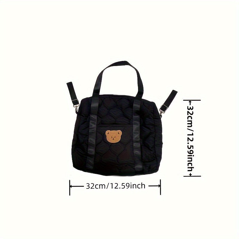 Diaper Bag with Bear Design Stroller-Friendly Travel-Ready Polyester White Black