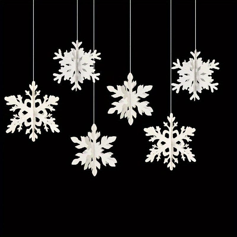 6 Elegant 3D Snowflake Hanging Decorations for Christmas Seasonal Parties