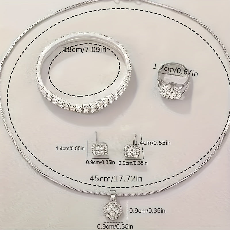 Women's Silver Quartz Watch and Jewelry Set for Gift Giving Valentine Easter Eid