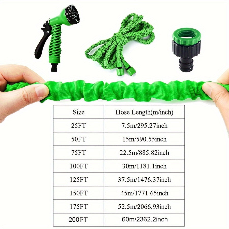 Expandable Garden Hose Set with 7 Spray Modes, Durable Polyurethane and Polyester, Includes Water Gun and Connectors