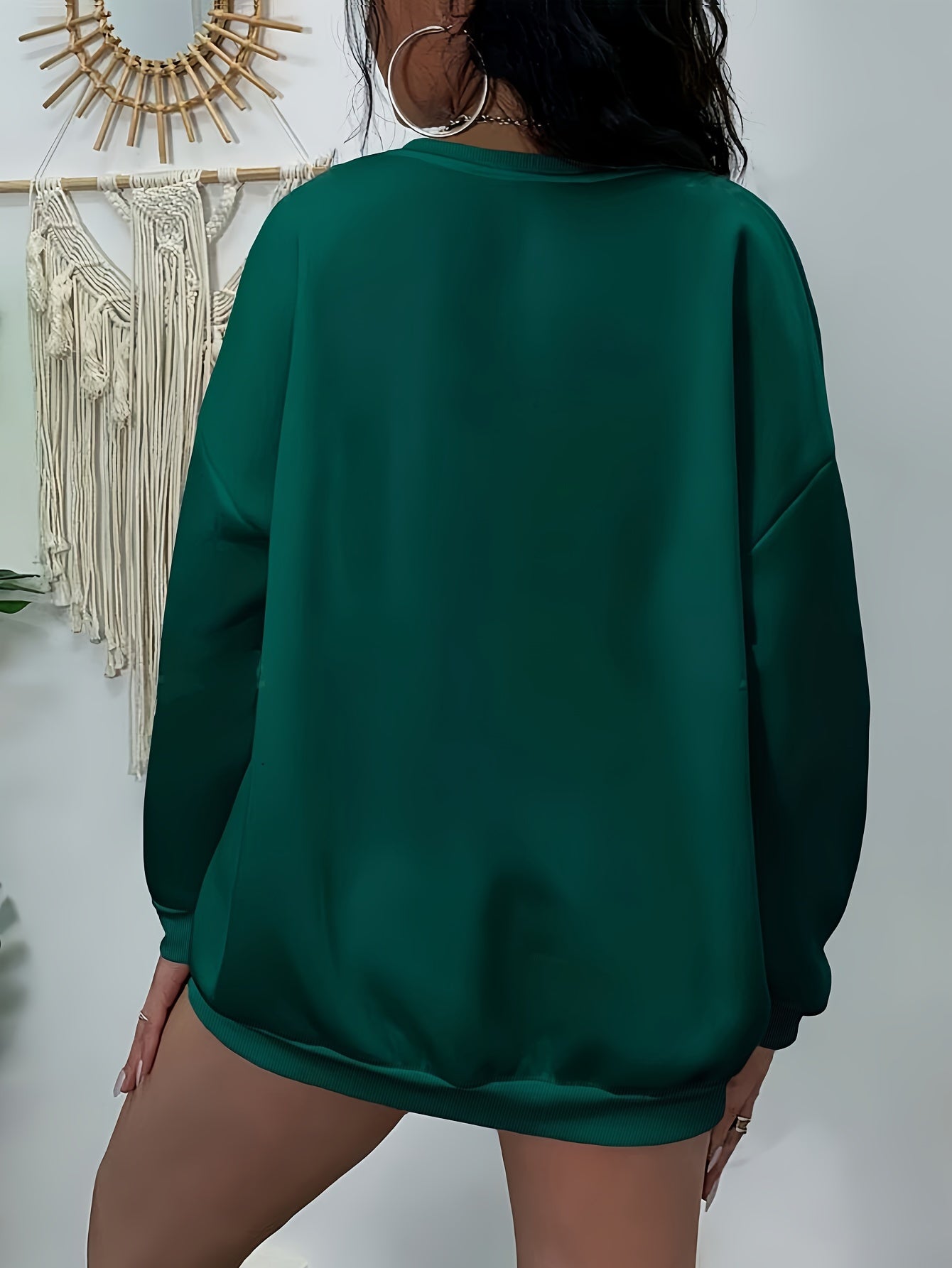 Plus Size Solid Sweatshirt Women’s Casual Long Sleeve Crew Neck Pullover