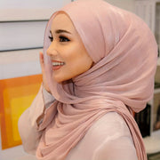 Yog'och rangli chiffon hijab, ayollar uchun engil pleatsli sharf, Ramazon va kundalik kiyim uchun