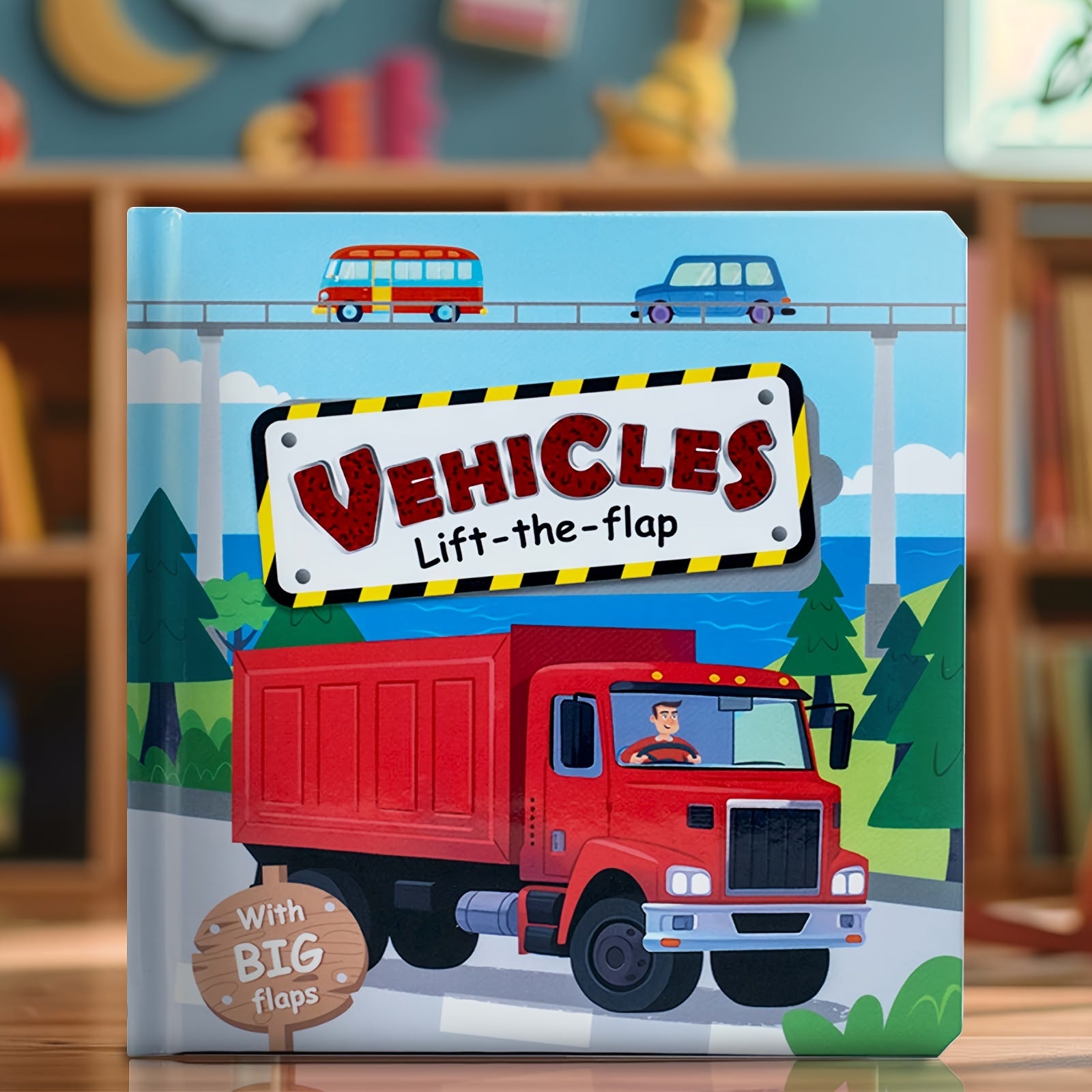 Children's Hardcover Board Book Vehicles for Kids Ages 1+ with Lift-the-Flap Activities