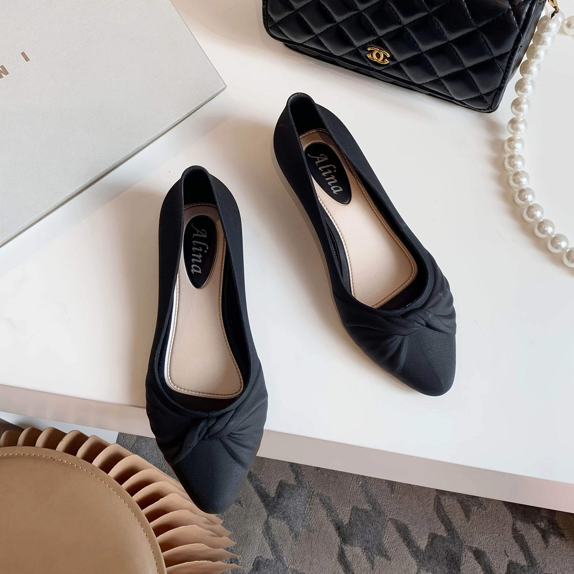 Women's Pointed Toe Flats Black Slip-On Casual Work Shoes