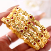 Gold-Tone Cuff Bracelet Set for Women with Red Crystals Open Design Elegant Jewelry