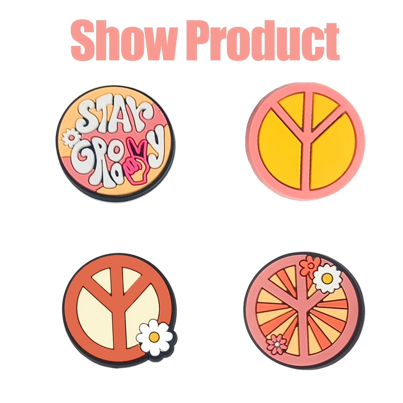 26pcs PVC Shoe Charms Set Hippie Peace Love Retro for Shoes and Bags