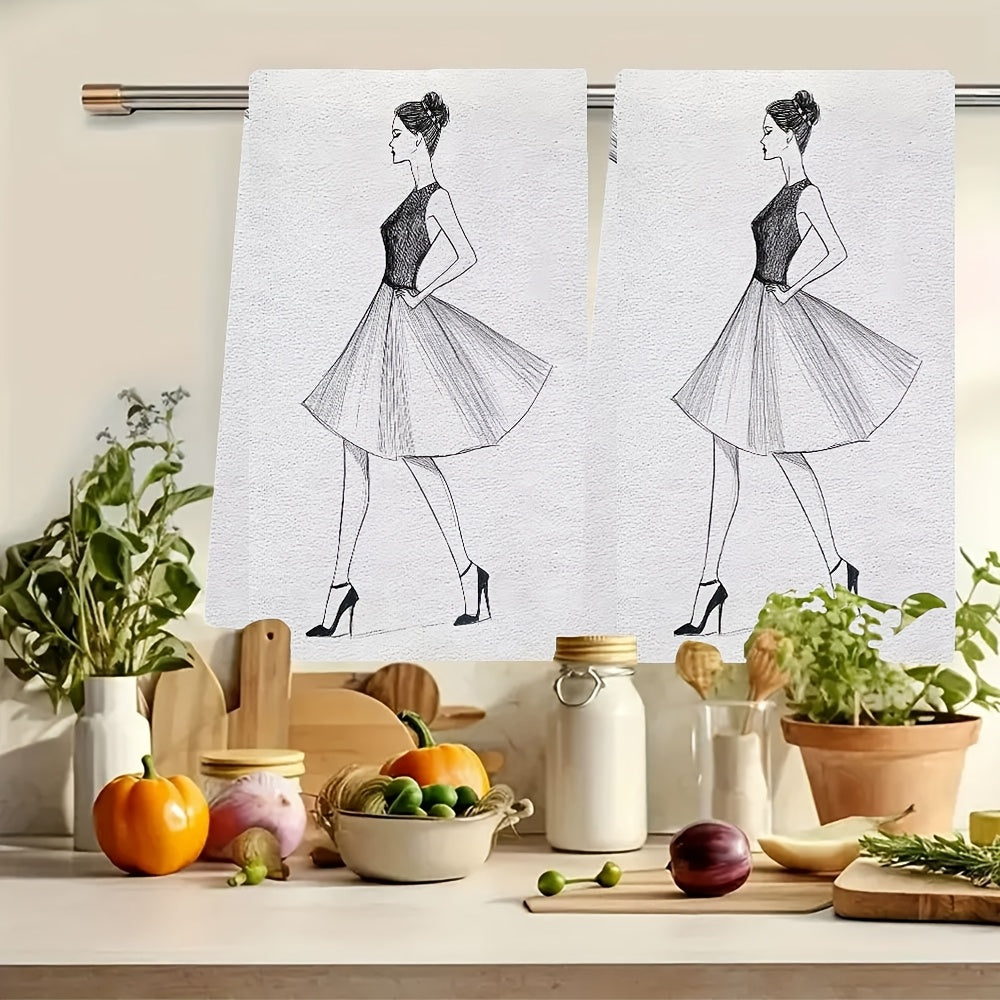 Two Pack Ultra Soft Kitchen Towels, Absorbent Quick-Dry Dish Hand Towels