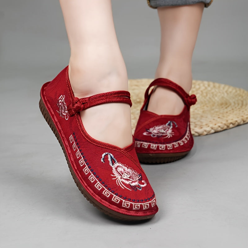 Women's Embroidered Flower Mary Janes Lightweight Slip-On Shoes for Spring Summer