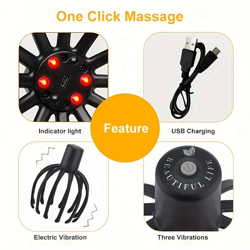 USB Rechargeable Head Massager with 360° Multi-Claw Vibration Deep Tissue Stimulator