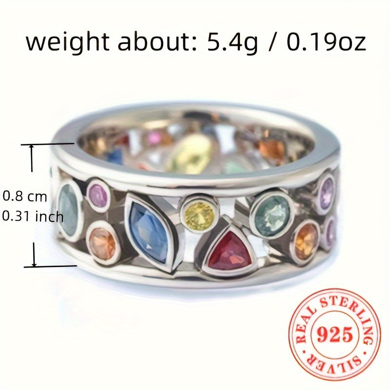 Women's Sterling Silver Geometric Ring with Colorful Synthetic Zirconia
