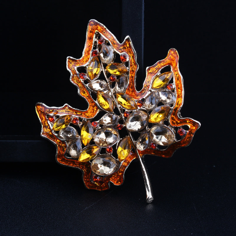 Vintage Maple Leaf Brooch Pin with Rhinestones Irregular Shape Women's Jewelry