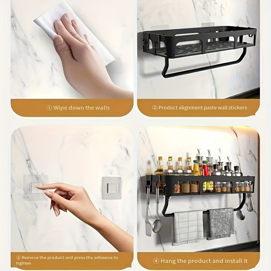 Estante de almacenamiento para cocina sin taladro con ganchos, organizador de pared para especias y suministros