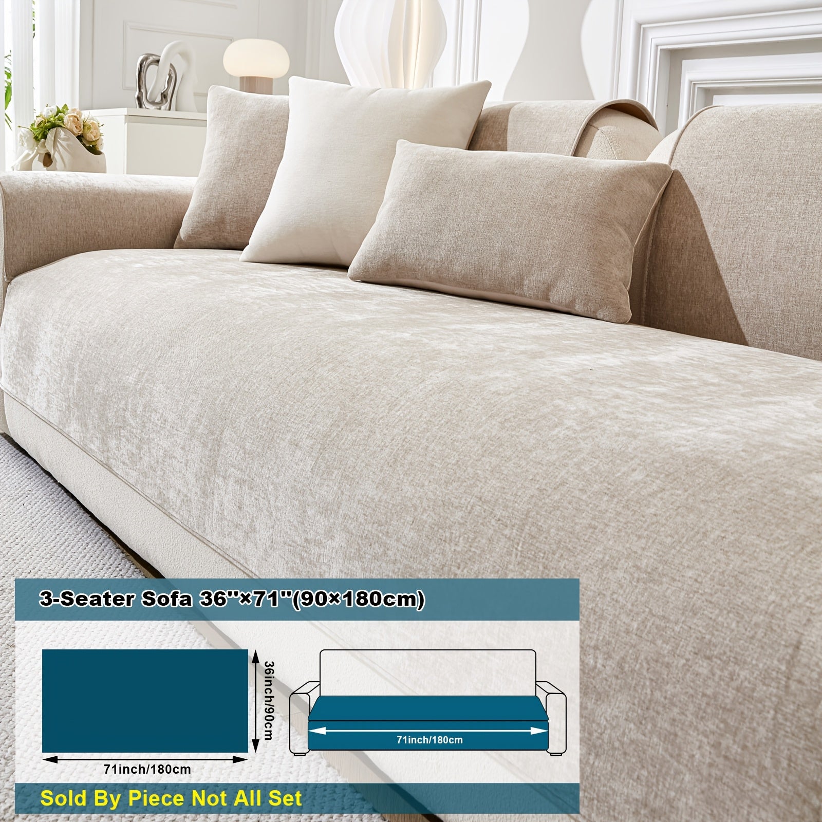 Chenille Sofa Cover Non-Slip Pet-Friendly All Seasons Fits 1-4 Seaters Light Beige