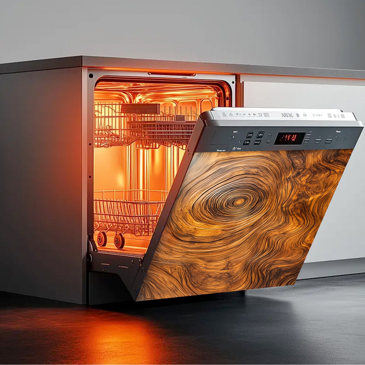 Tabiiy yog'och teksturasi magnitli muzlatgich eshigi qoplamasi, suv o'tkazmaydigan, issiqlikka chidamli, oson tozalanadi, 58.5x65 sm