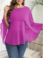 Plus Size Women's Polyester Crew Neck Blouse Solid Color Woven Shirt
