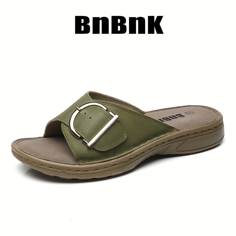 Women's Faux Leather Slip-On Sandals Open-Toe Comfortable Summer Shoes