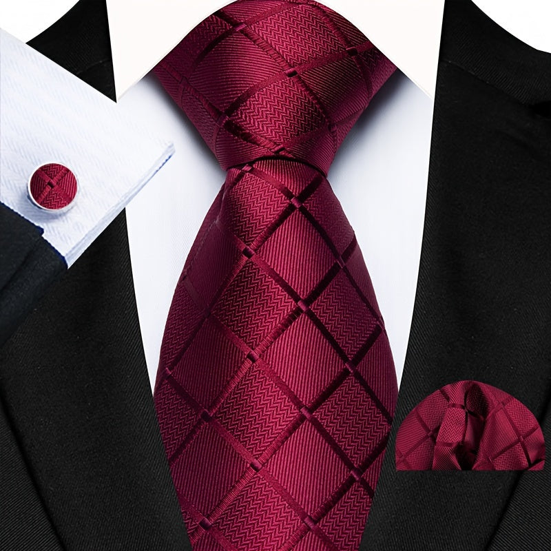Men's Plaid Tie, Pocket Square and Cufflinks Set