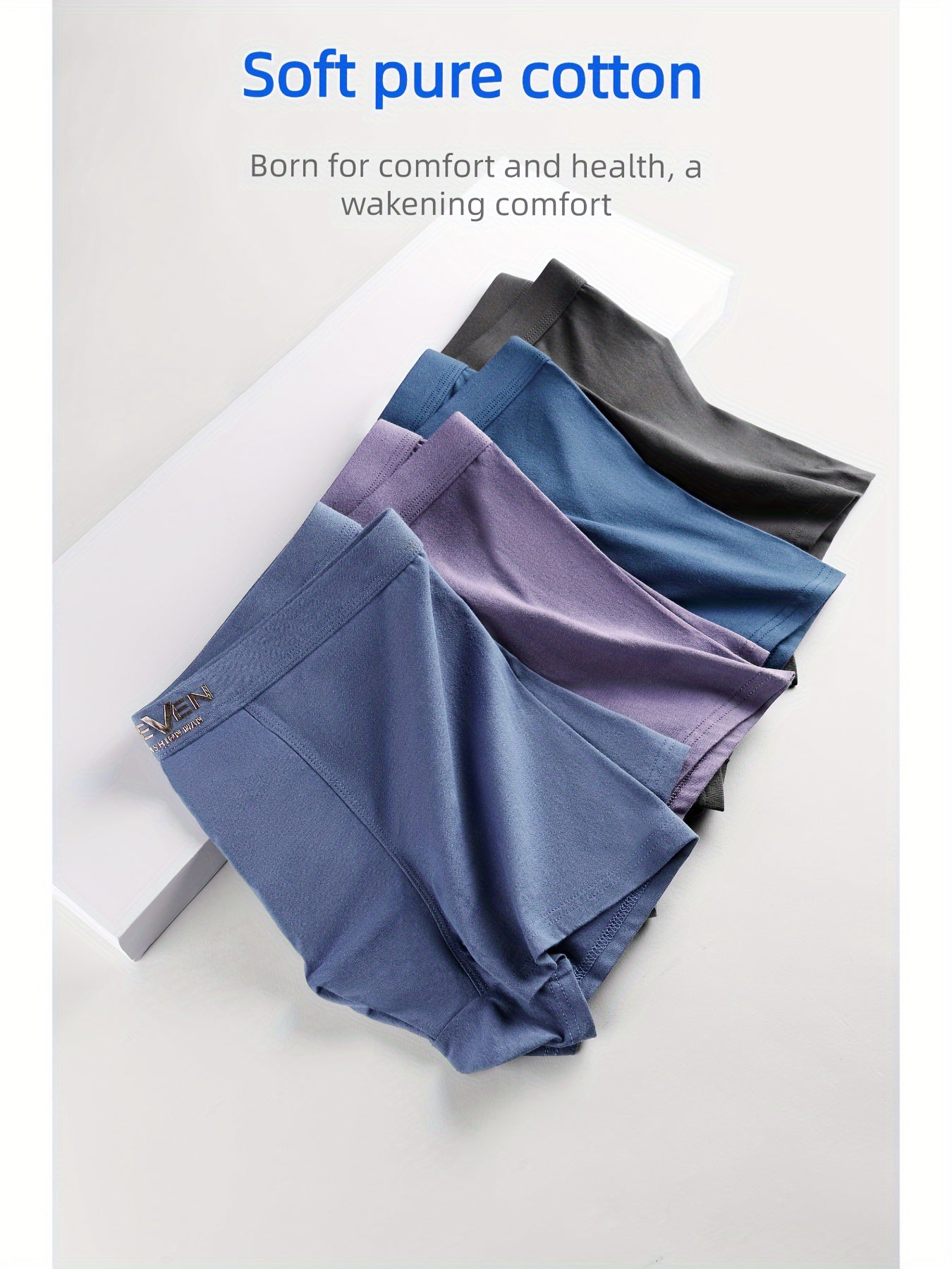 Men's Cotton Boxer Briefs 4-Pack High Stretch Knit Alphabet Design Contrast Edges