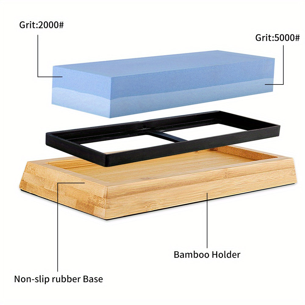 Knife Sharpening Kit with Whetstone, Bamboo Base, for Damascus and Kitchen Knives