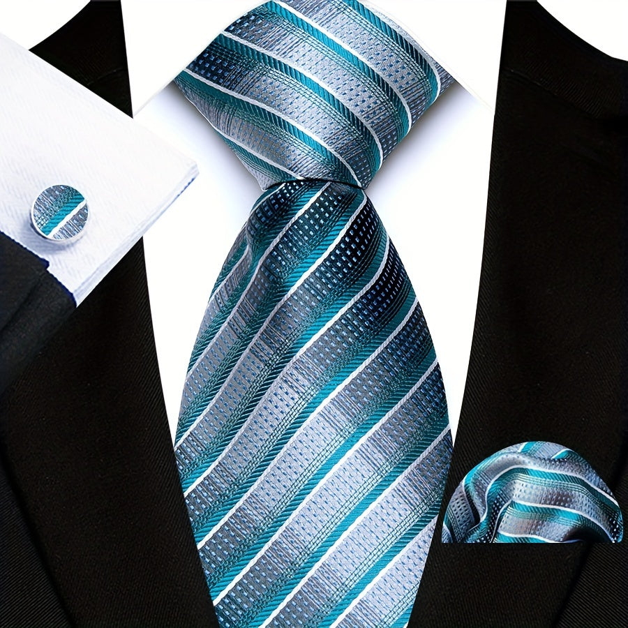 Men's Plaid Pattern Tie Pocket Scarf Cuff Set for Suits Gift