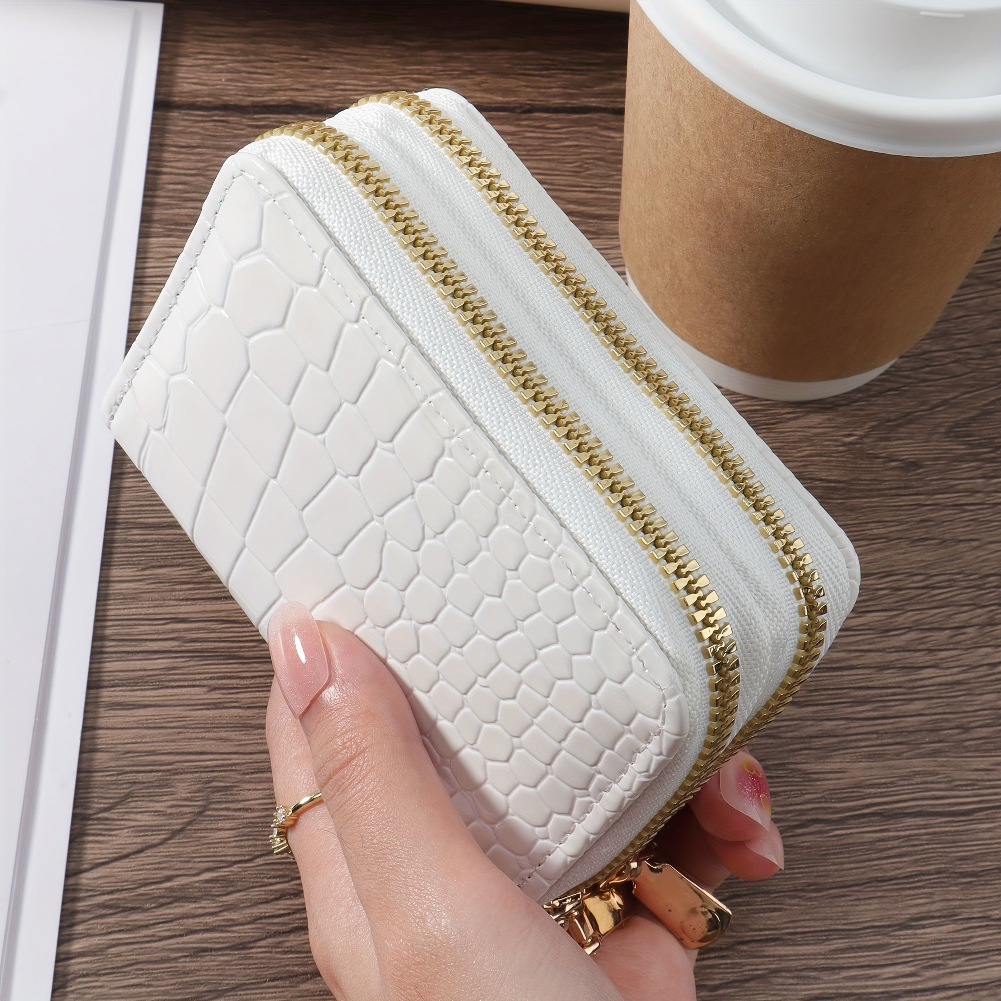 Large Capacity Faux Leather Zipper Wallet for Men and Women