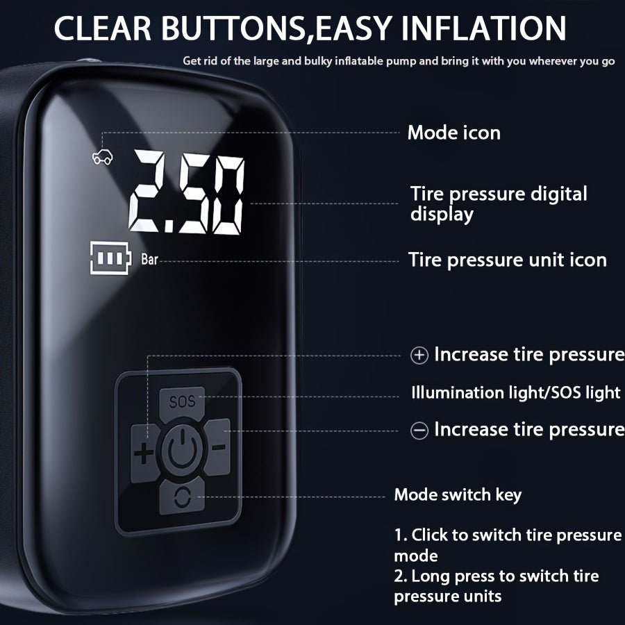 Wireless Portable Air Compressor Inflator with LED Light for Cars Motorcycles Bicycles