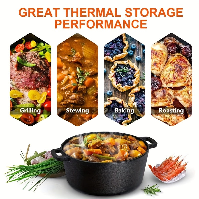 Cast Iron Skillet with Lid 2-in-1 Cookware for Baking and Frying Black