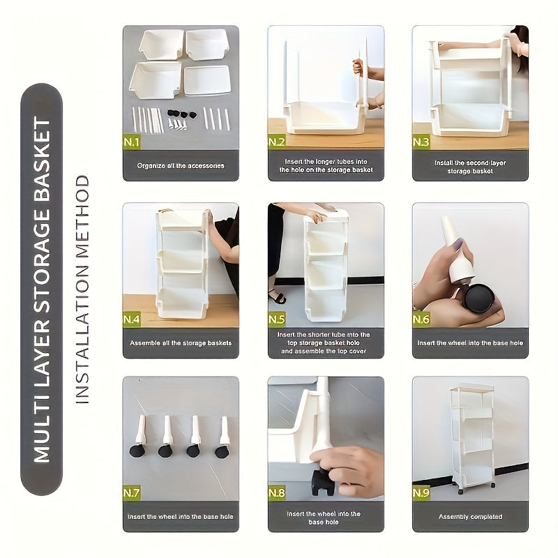 5-Tier Plastic Storage Organizer Rack with Hanging Hooks for Kitchen Office