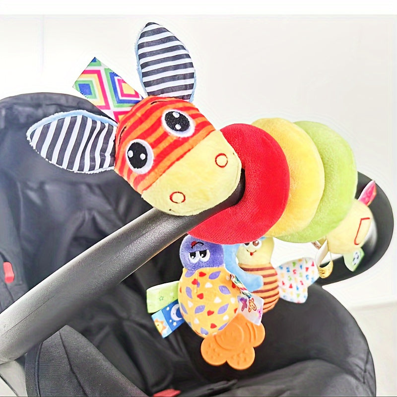 Juguete de burro de felpa con rayas amarillas y campana para cuna, cochecito y seguridad en la cama