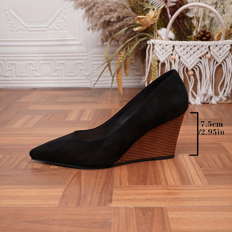 Women's Pointed Toe Slip-On High Heels Chunky Platform Wedges