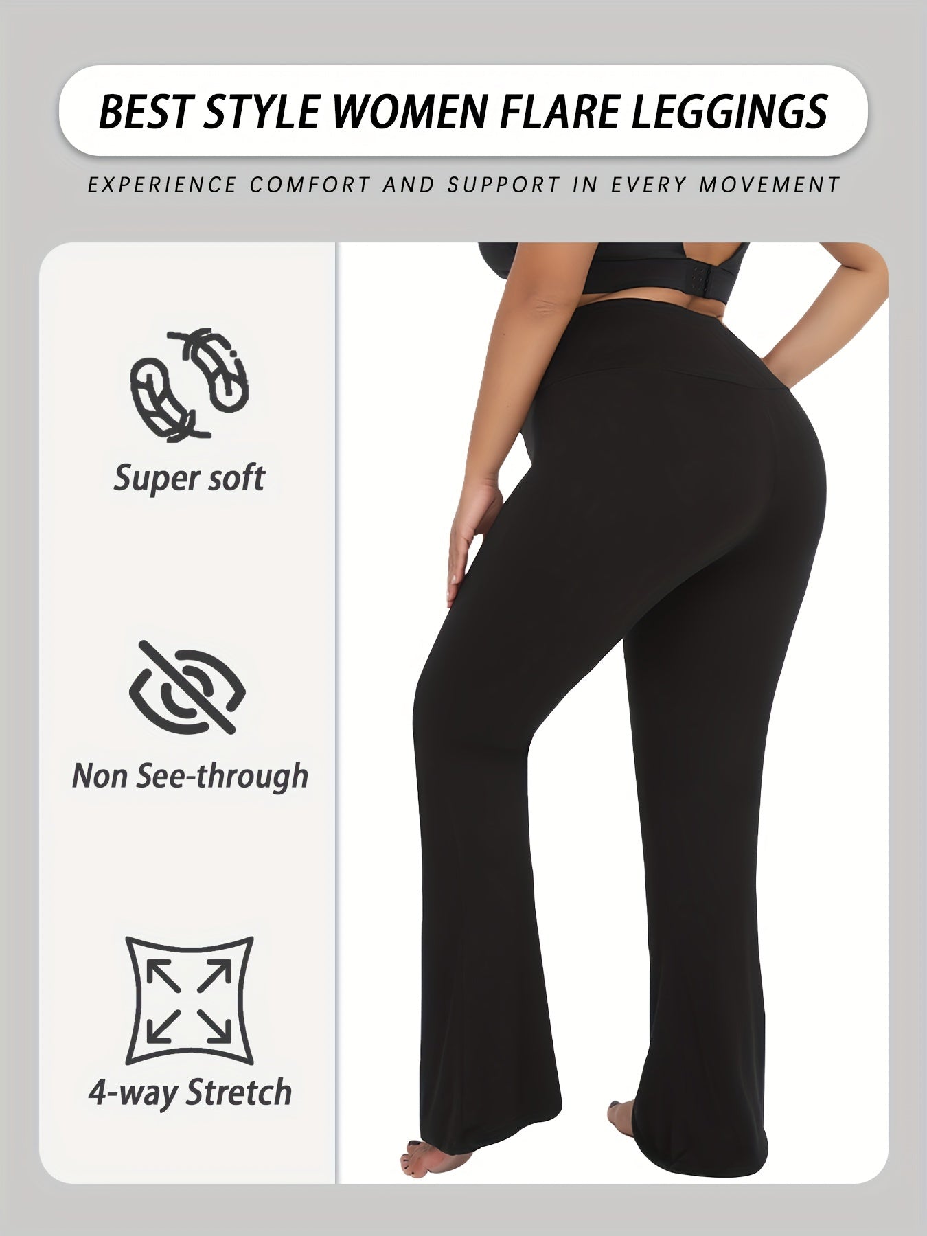 Plus Size Women's Soft High Waist Flare Pants Tummy Control Bootleg Leggings