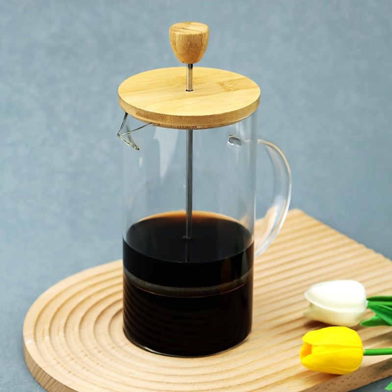 Glass French Press Coffee Maker Set with Wooden Lid 350ml-1000ml Heat Resistant Borosilicate