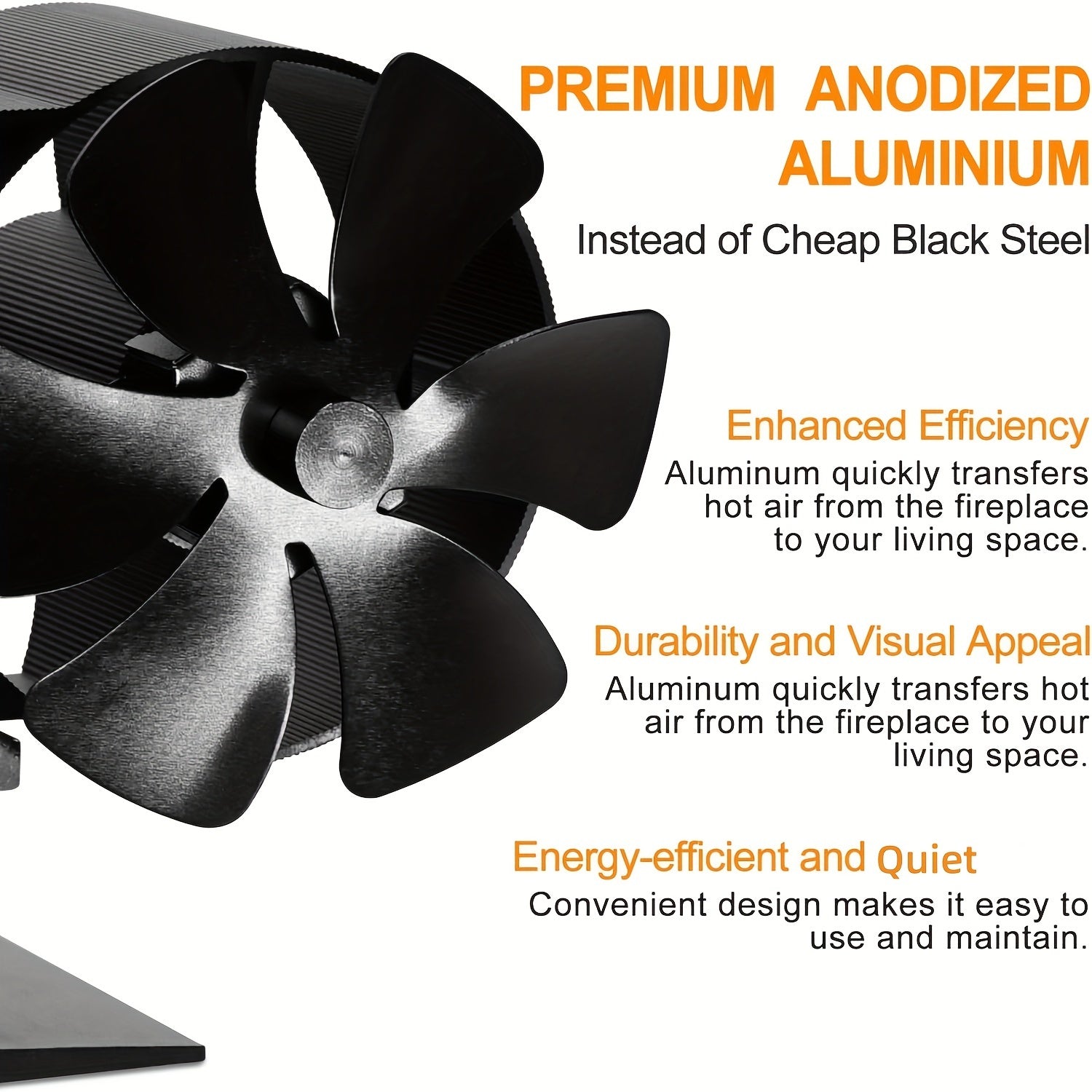 Aluminum Wood Stove Fan Dual Motors 12-Blade Heat Distribution Fireplace