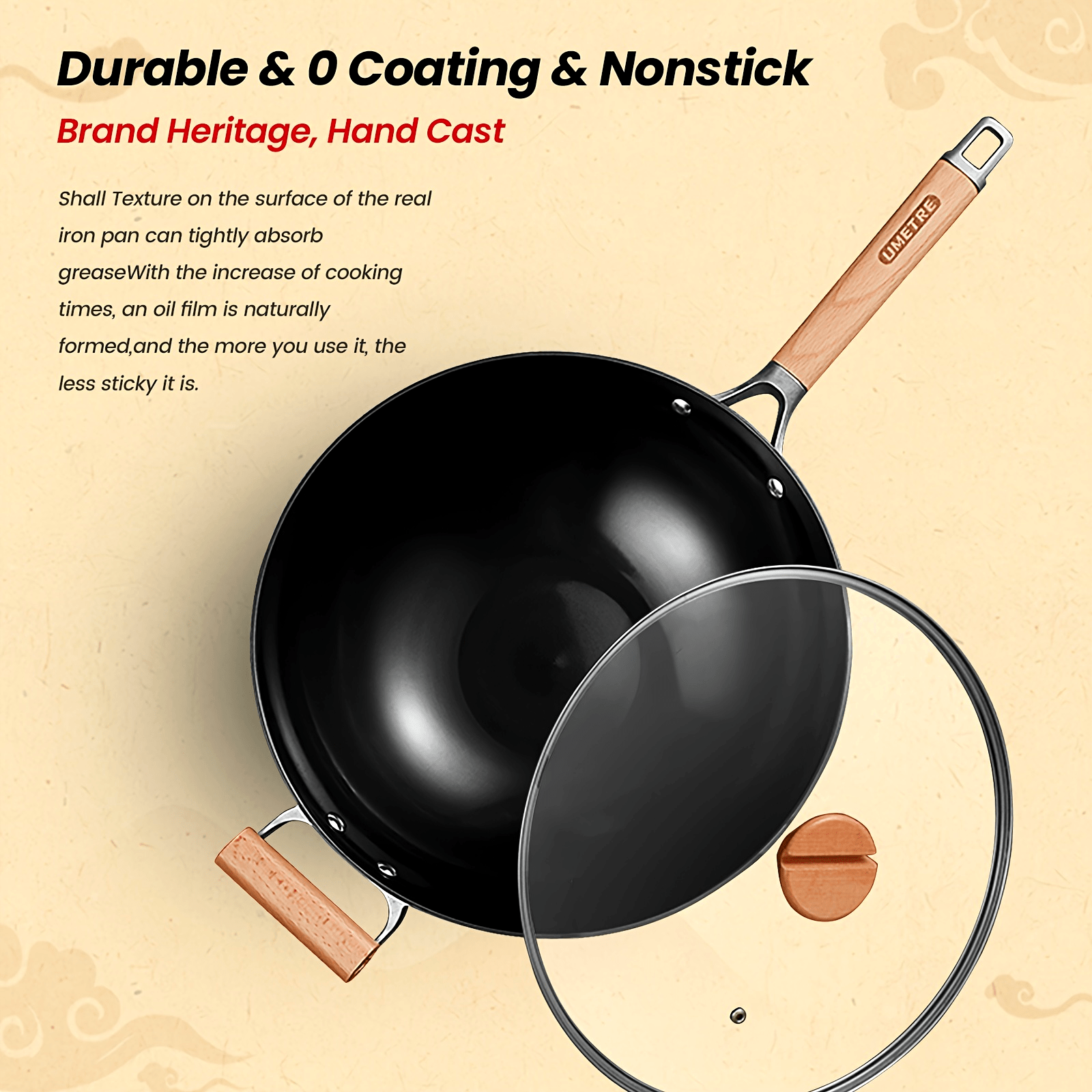 Versatile Cookware Set with Cast Iron Omelette Pan, Wok, and Steel Pans