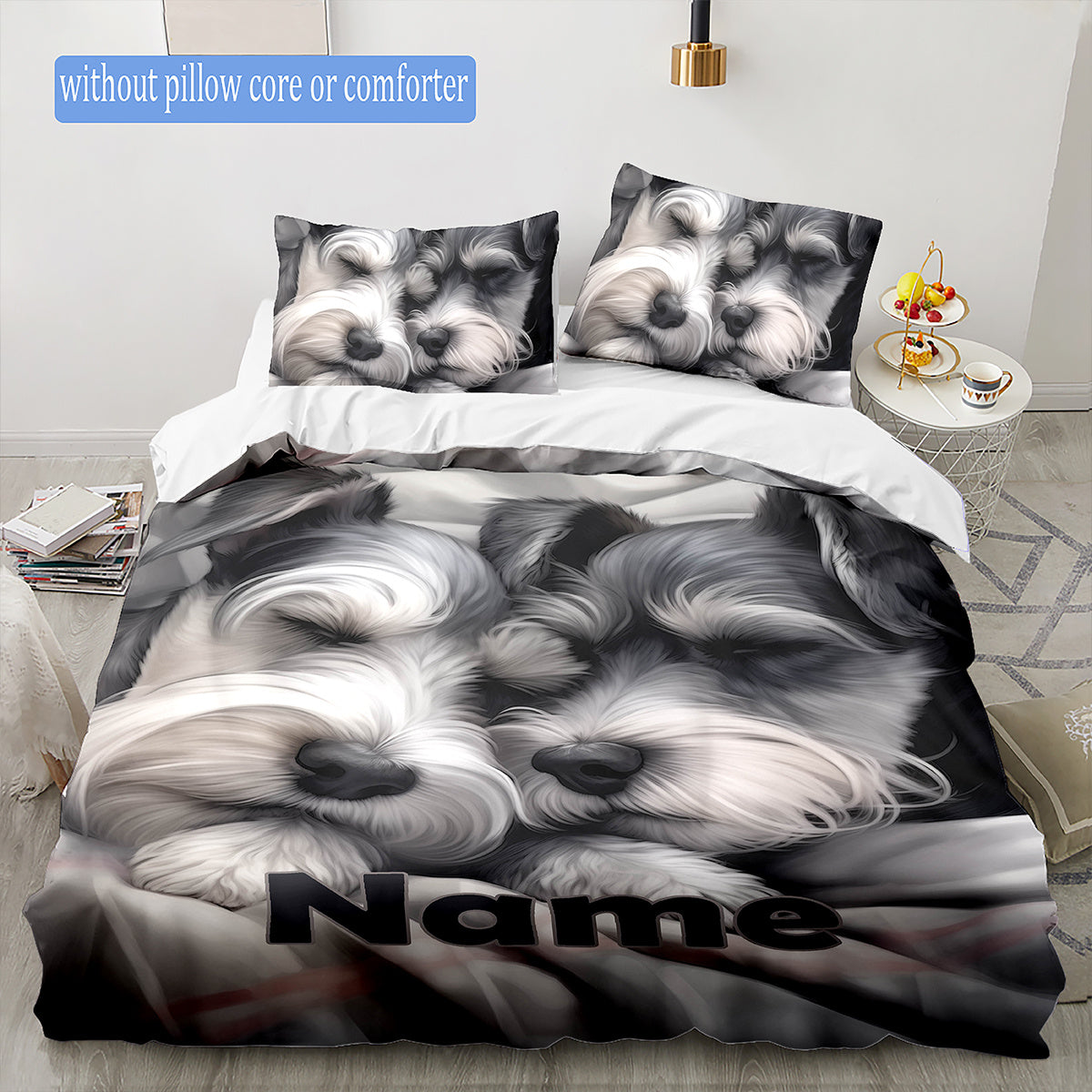 Three-Piece Schnauzer Quilt Cover Bedding Set Retro Style Machine Washable Zipper Closure