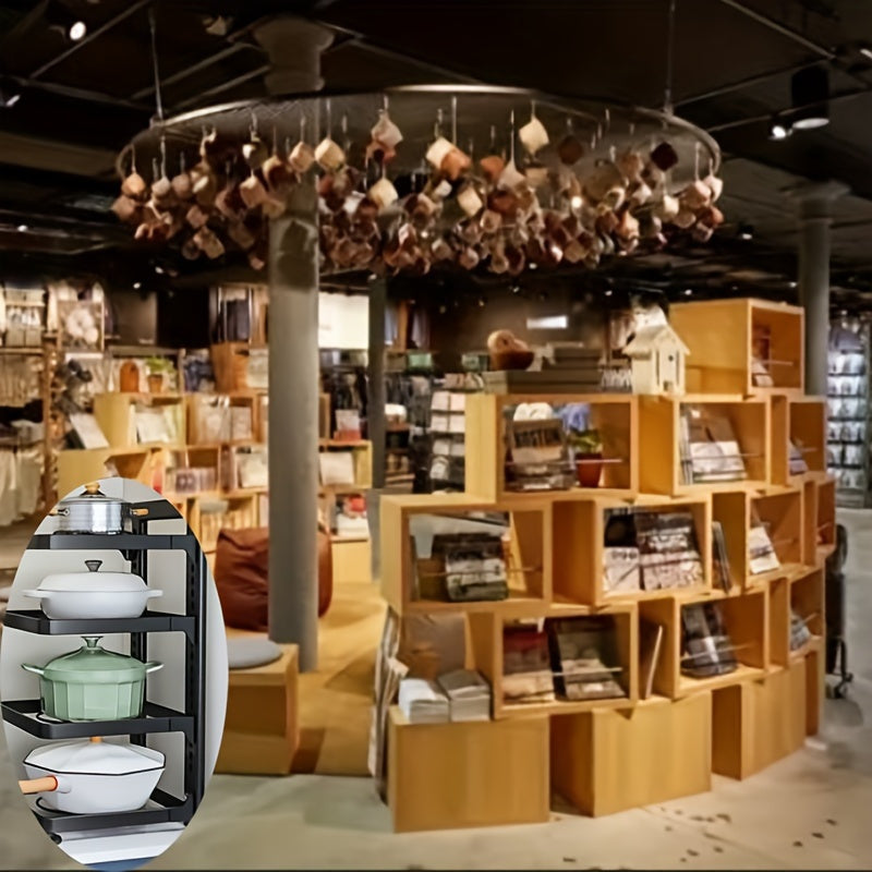 Adjustable Black Stainless Steel 3-Tier Kitchen Pot Rack Space-Saving Organizer