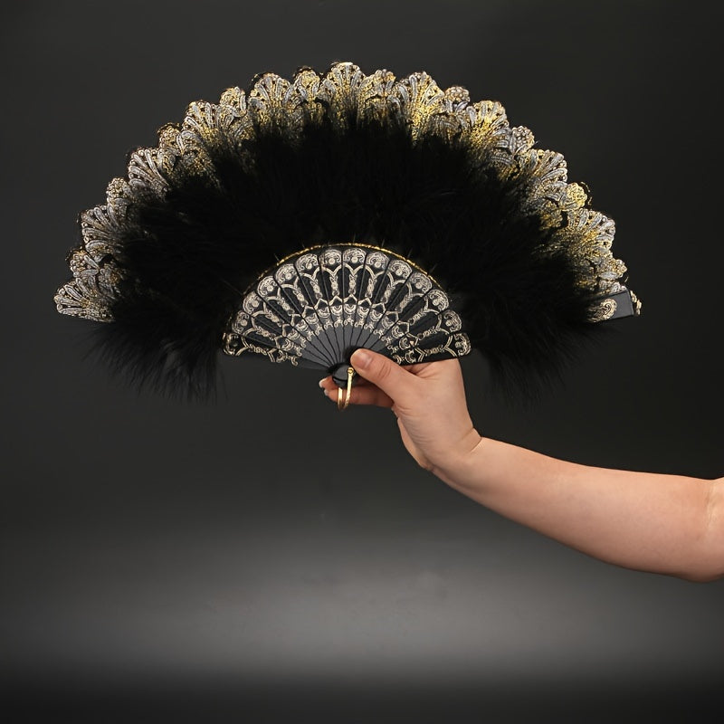 High-End Plush Feather Folding Fan for Adults Performance Dance Chinese Cheongsam Varieties