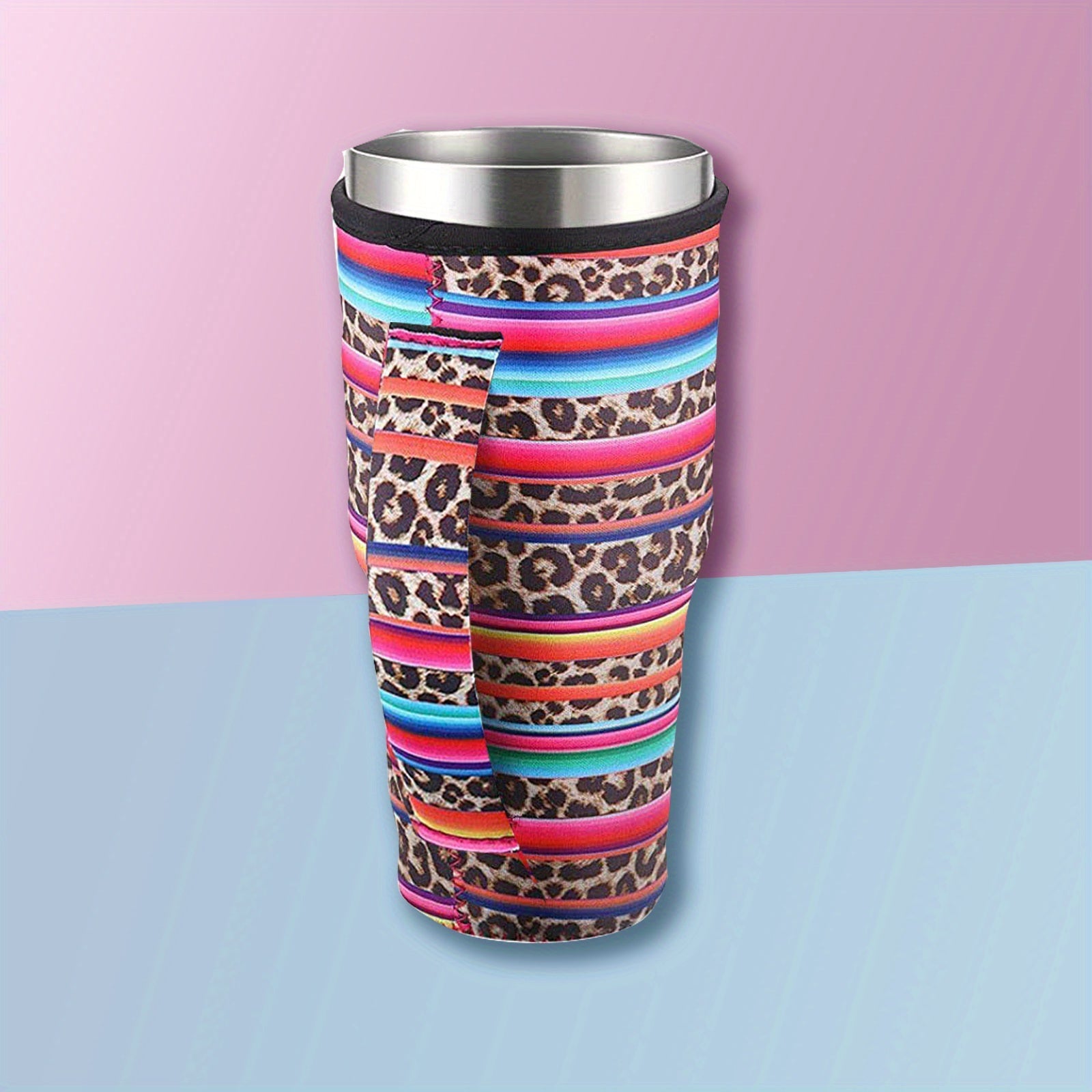 Reusable Neoprene Coffee Sleeve for Cold Beverages Leopard Print Insulated Cup Holder