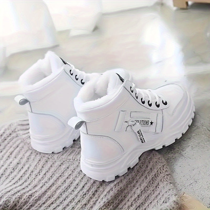 Women's Plush-Lined Platform Ankle Boots Winter Warm High-Top Sneakers Black/White