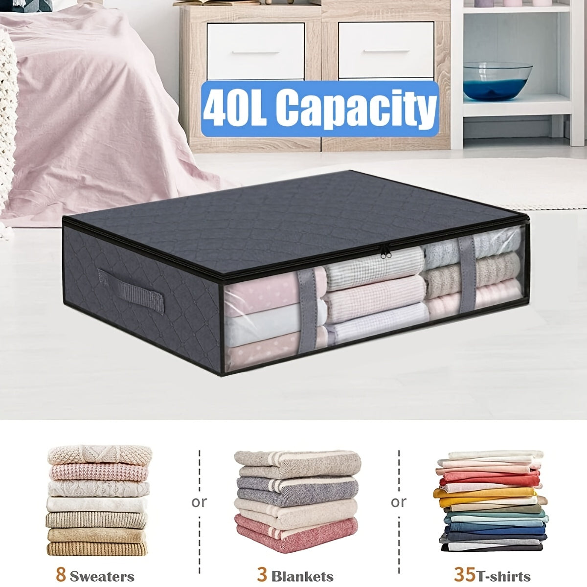 Underbed Storage Bag Set with Moisture-Proof Plastic Windows for Clothes and Blankets