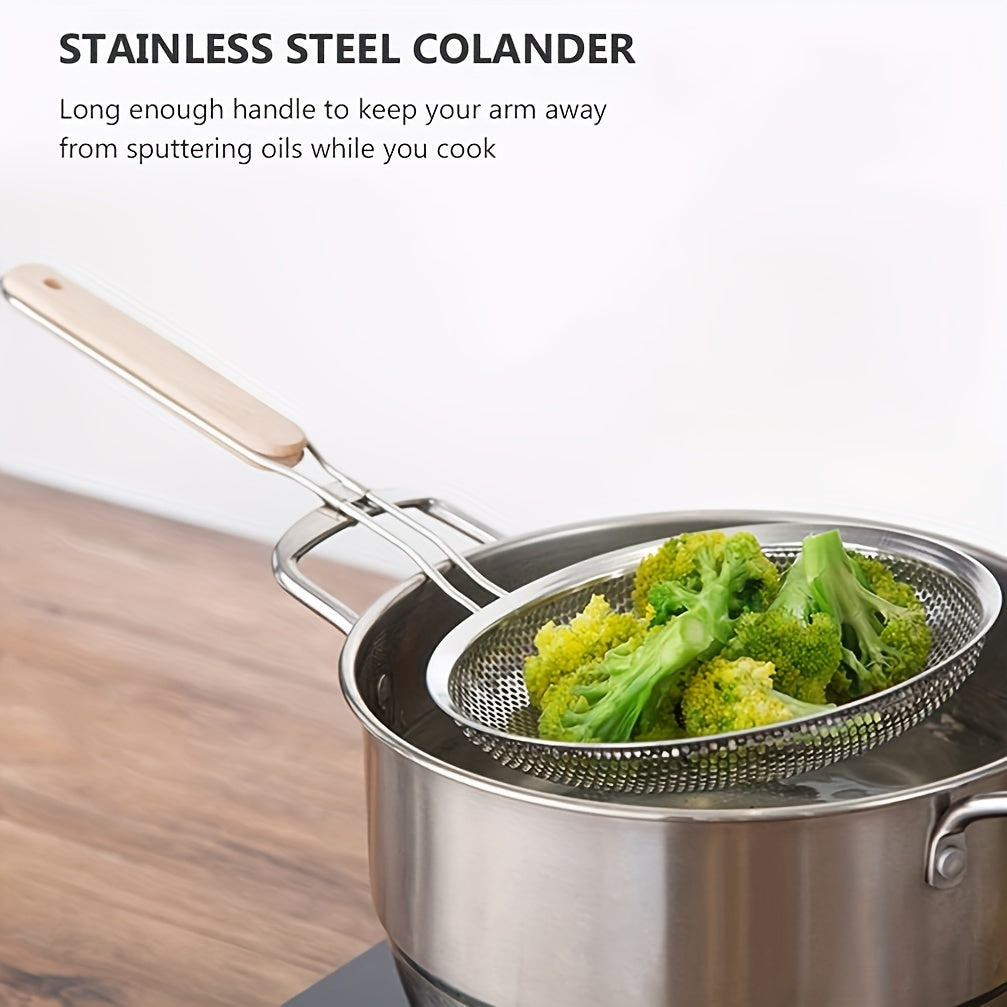 Stainless Steel Colander with Wooden Handle Fine Mesh Strainer for Cooking